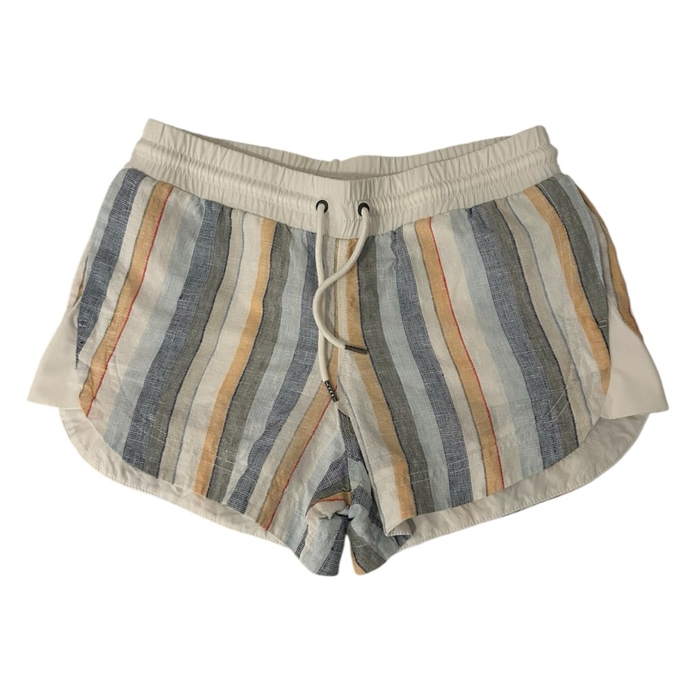 Athleta Beachside Bali Linen Shorts Womens 4 Striped with Pockets Drawstring EUC